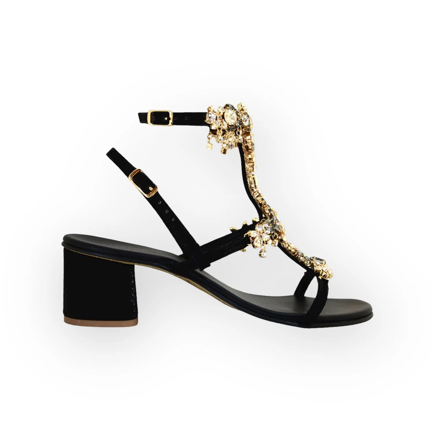 Matilde Jewel Sandals With Grey Diamond Crystals And Block Heel