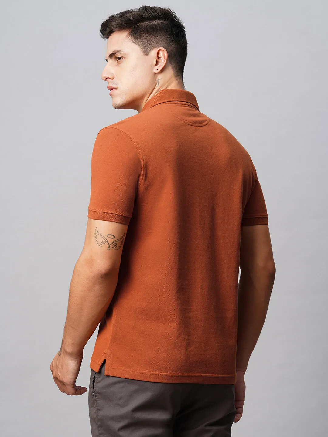 Men's Cotton Rust Regular Fit Tshirt