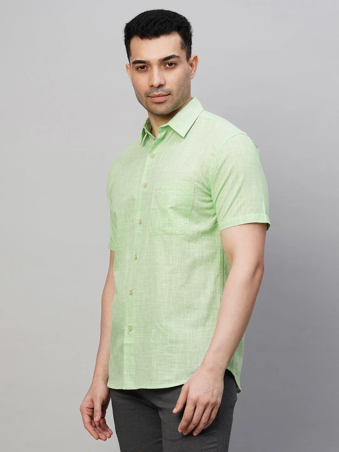 Men's Green Cotton Regular Fit Checked Shirt