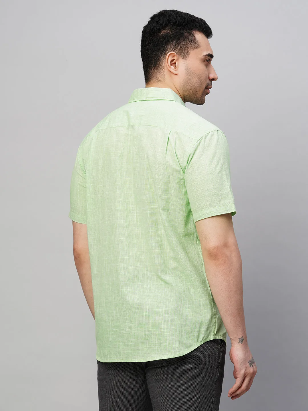 Men's Green Cotton Regular Fit Checked Shirt