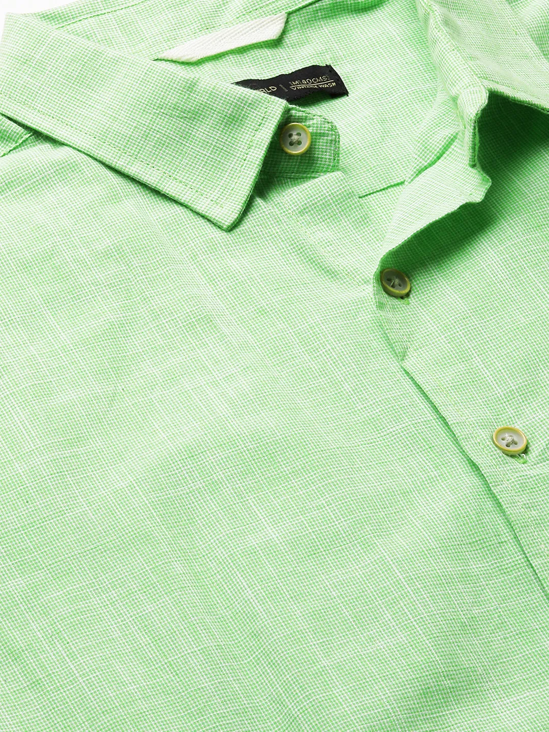 Men's Green Cotton Regular Fit Checked Shirt