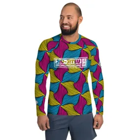 Men's Long Sleeve Ankara Wax Print 001 No Gi BJJ Compression Rash Guard for Jiu Jitsu, MMA, Grappling & Wrestling