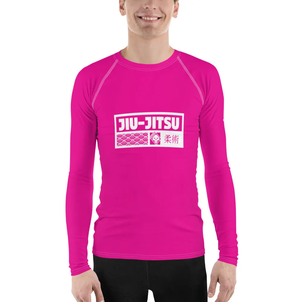 Mens Long Sleeve BJJ Rash Guard - Jiu-Jitsu 028 - Hollywood Cerise