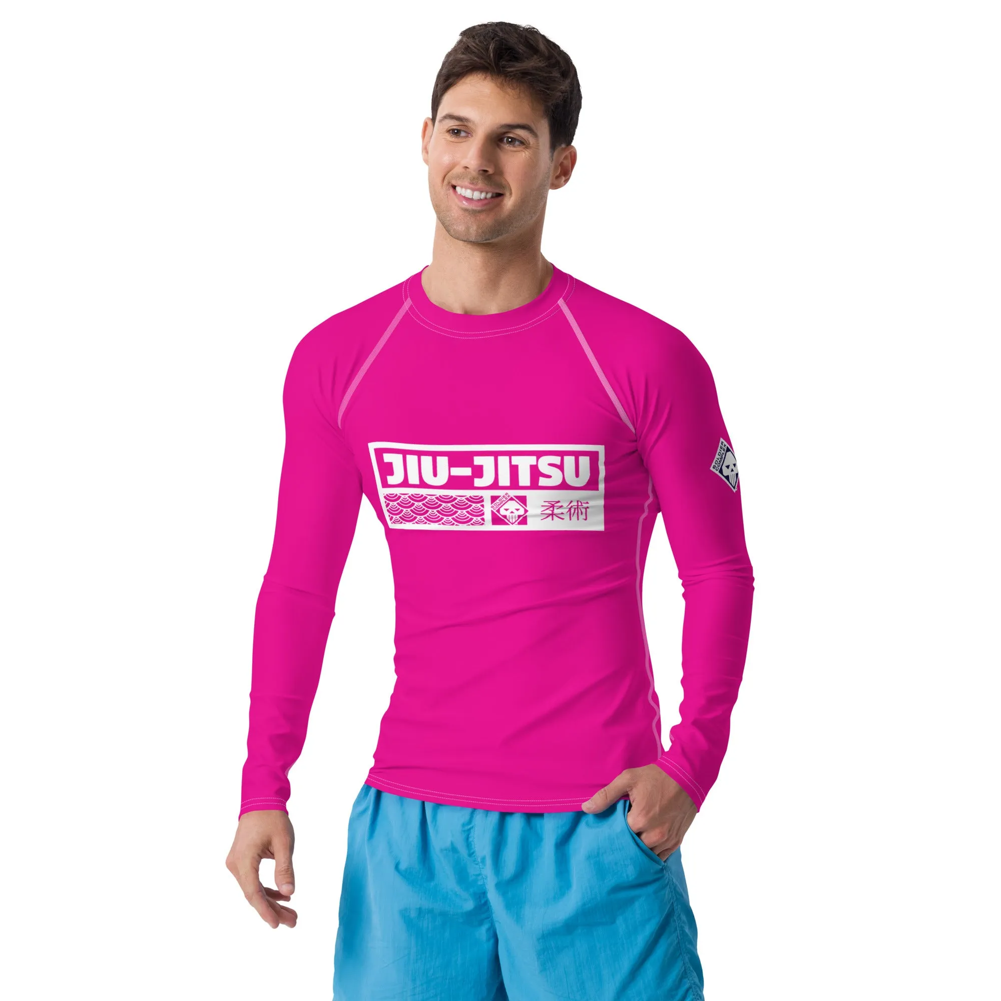 Mens Long Sleeve BJJ Rash Guard - Jiu-Jitsu 028 - Hollywood Cerise