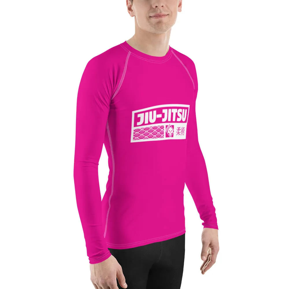 Mens Long Sleeve BJJ Rash Guard - Jiu-Jitsu 028 - Hollywood Cerise