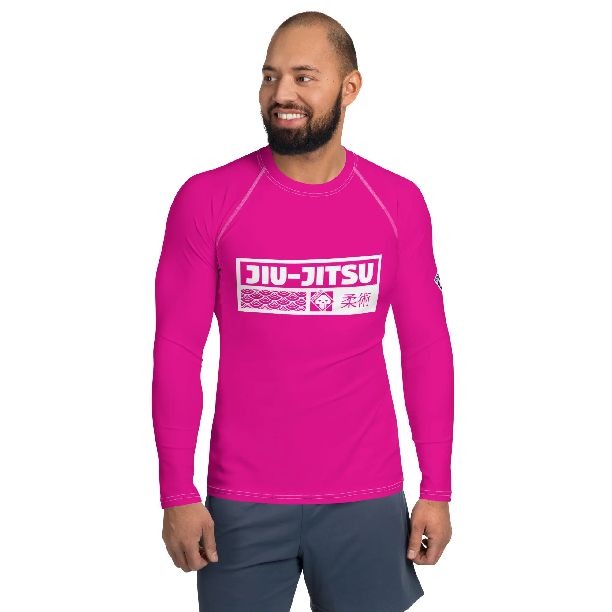 Mens Long Sleeve BJJ Rash Guard - Jiu-Jitsu 028 - Hollywood Cerise