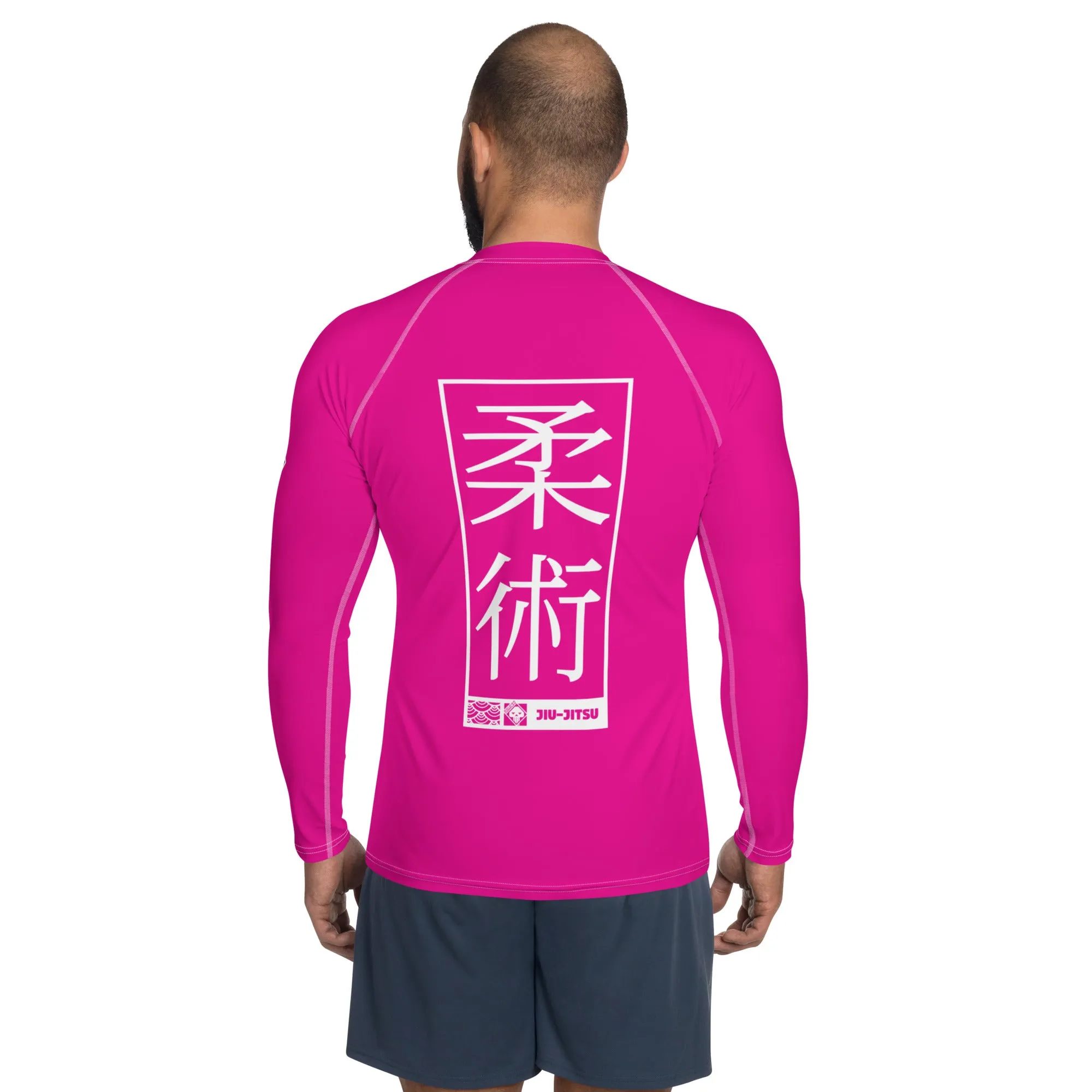 Mens Long Sleeve BJJ Rash Guard - Jiu-Jitsu 028 - Hollywood Cerise