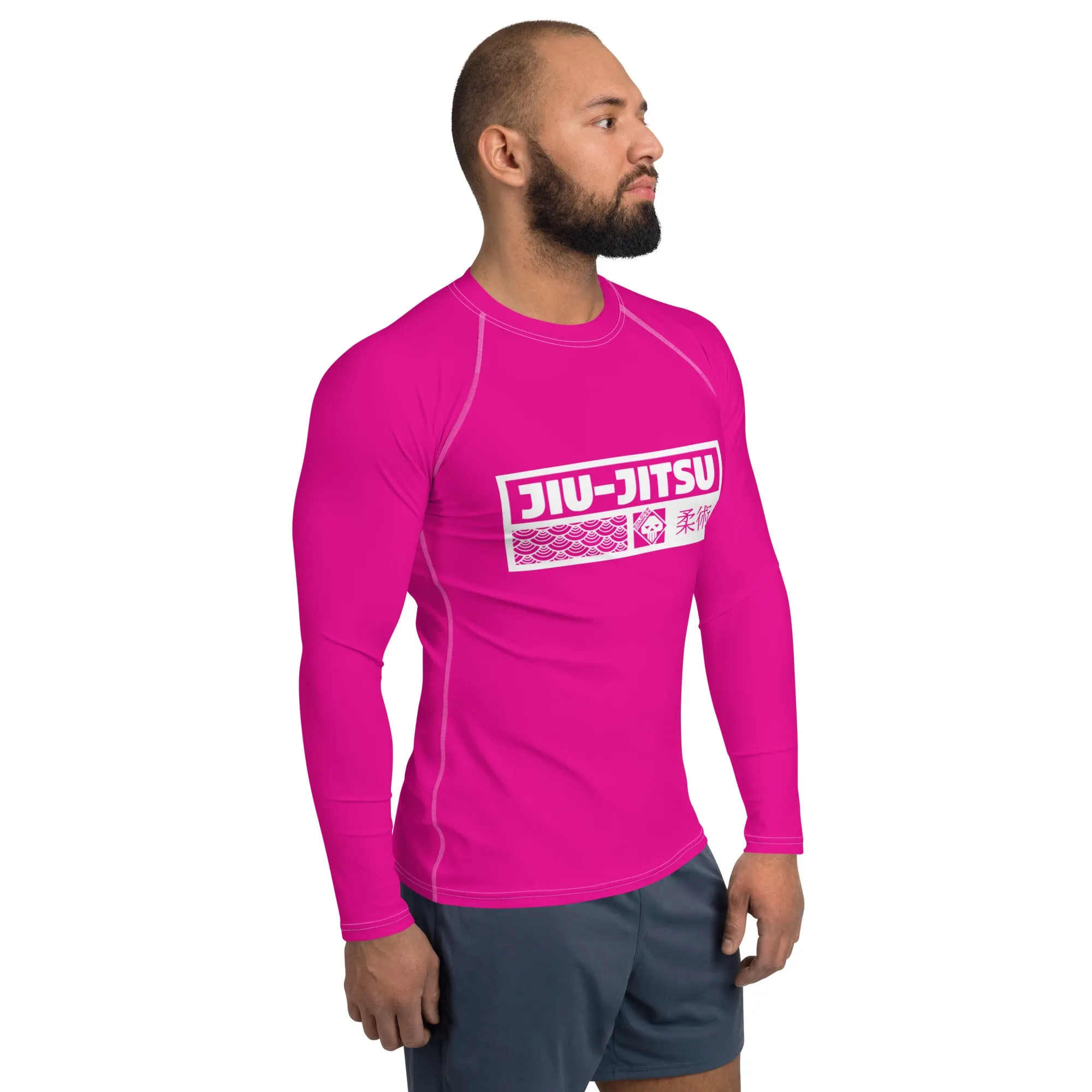 Mens Long Sleeve BJJ Rash Guard - Jiu-Jitsu 028 - Hollywood Cerise