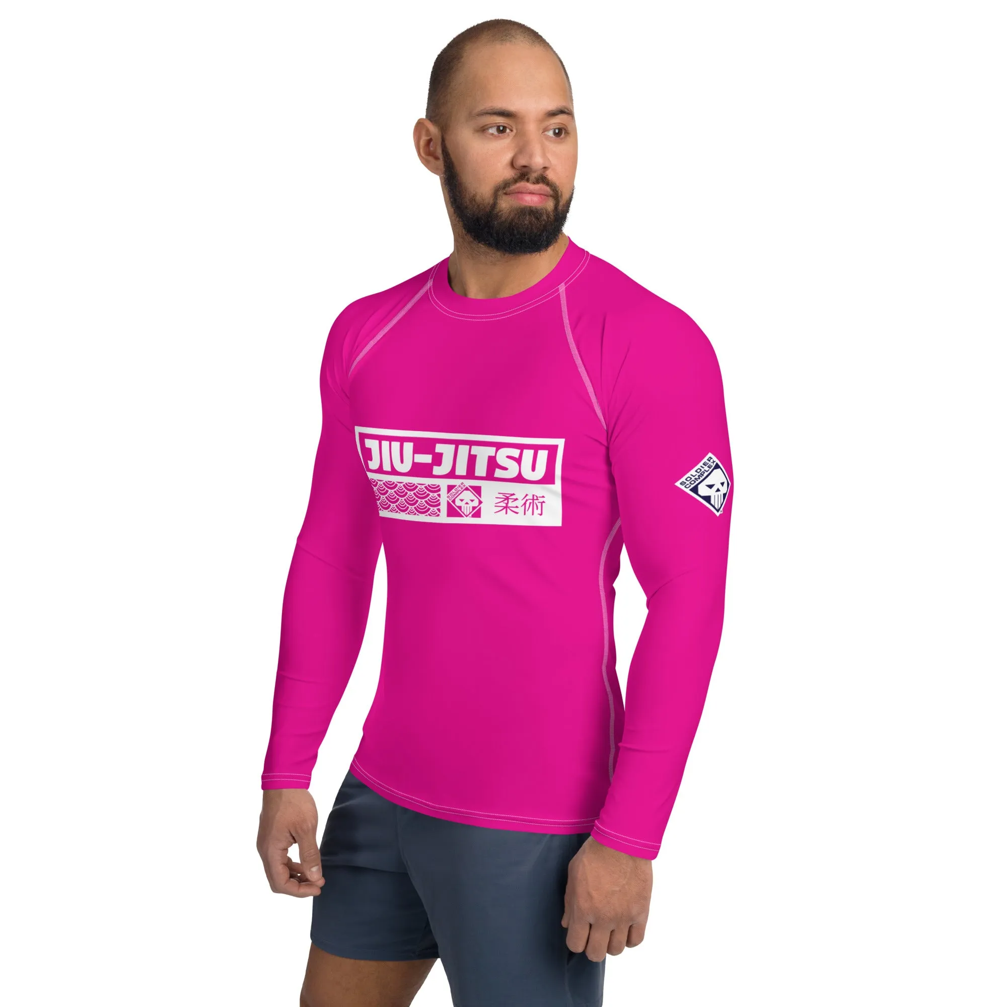 Mens Long Sleeve BJJ Rash Guard - Jiu-Jitsu 028 - Hollywood Cerise