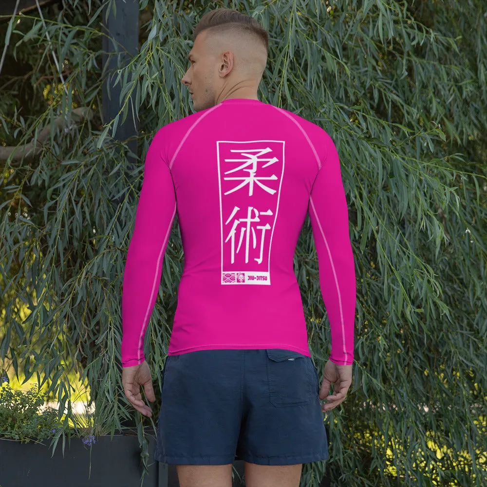 Mens Long Sleeve BJJ Rash Guard - Jiu-Jitsu 028 - Hollywood Cerise