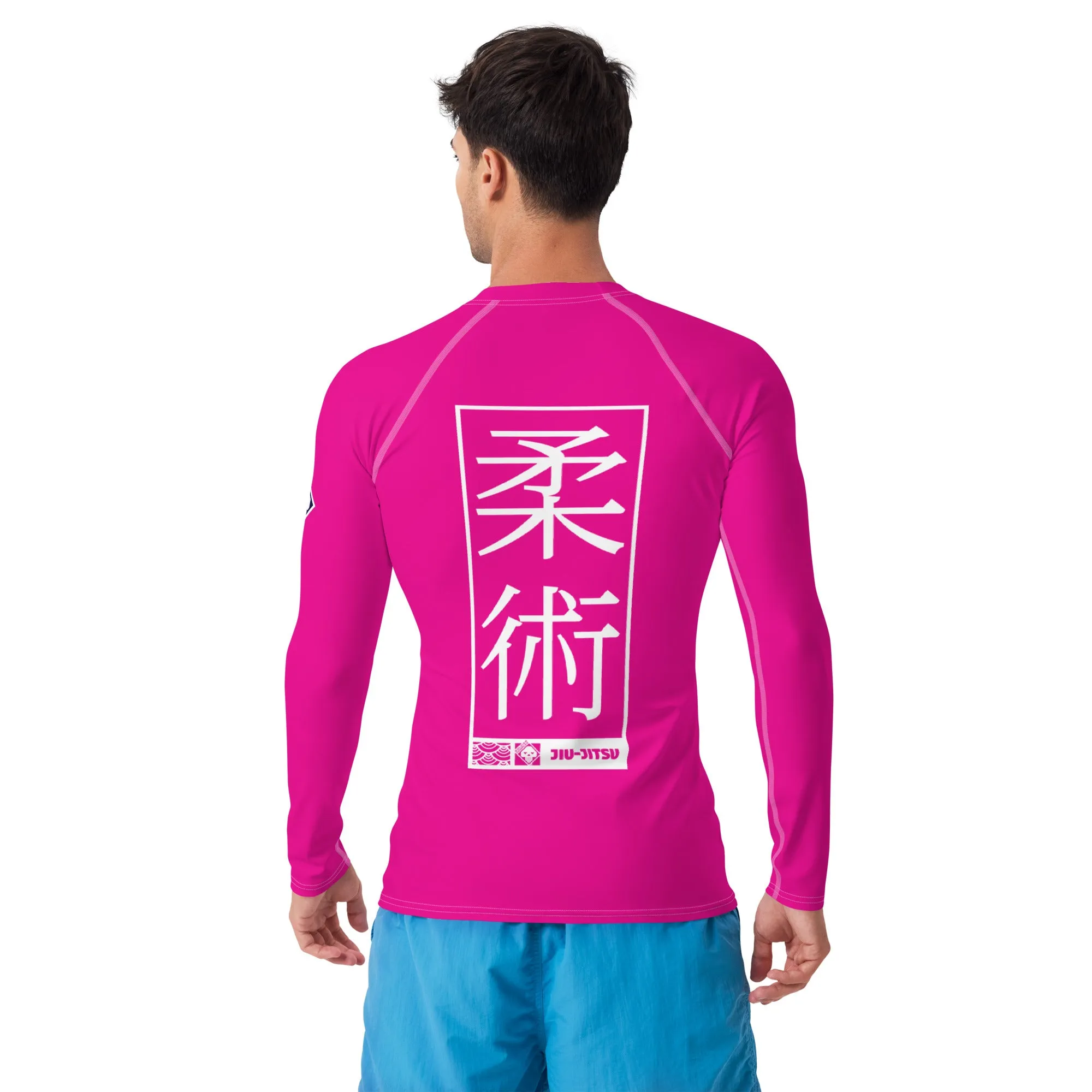 Mens Long Sleeve BJJ Rash Guard - Jiu-Jitsu 028 - Hollywood Cerise