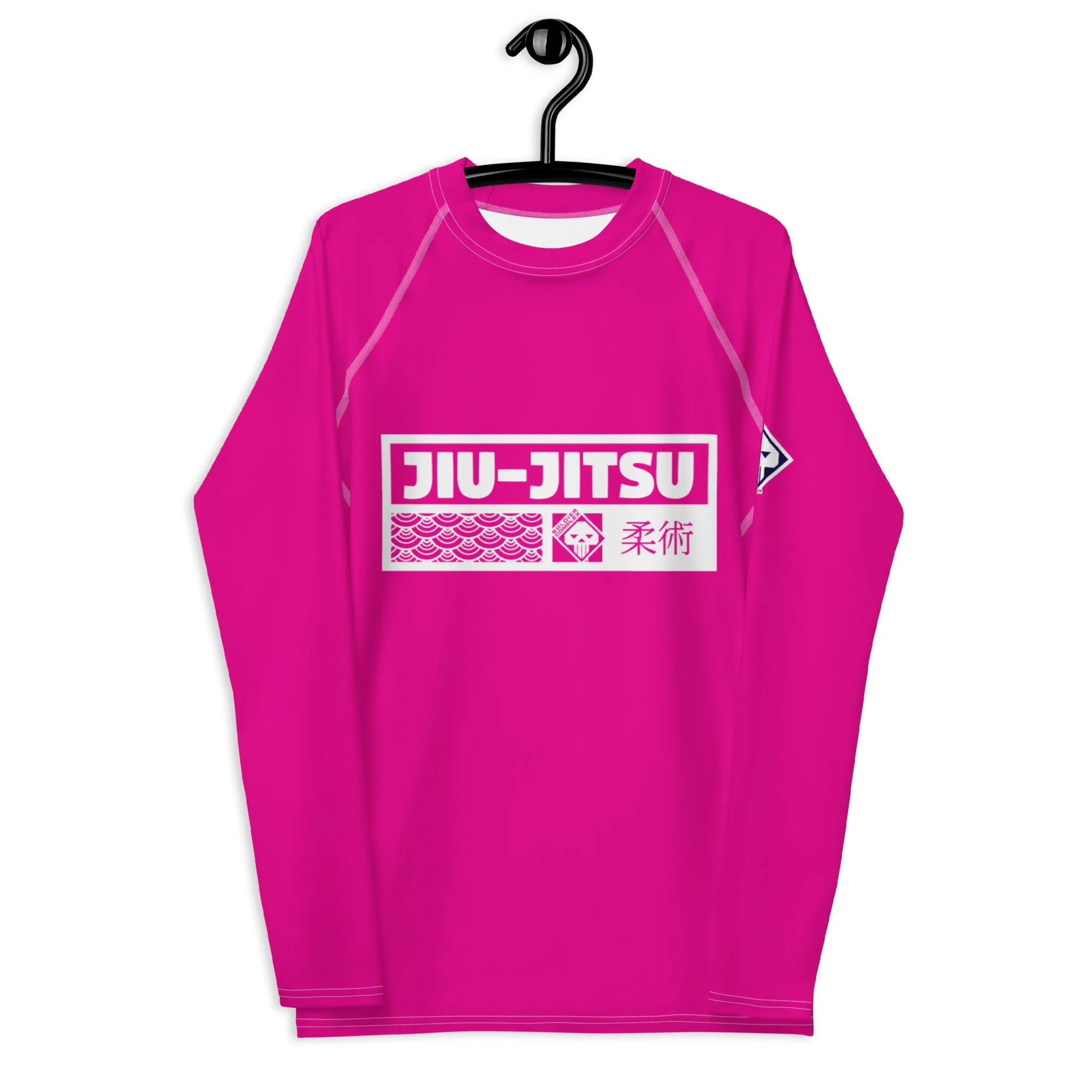 Mens Long Sleeve BJJ Rash Guard - Jiu-Jitsu 028 - Hollywood Cerise