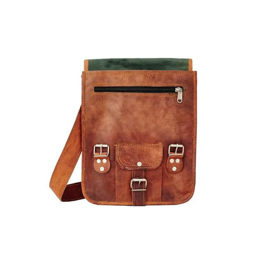 Men's Midi Long Leather Satchel with Front Pocket