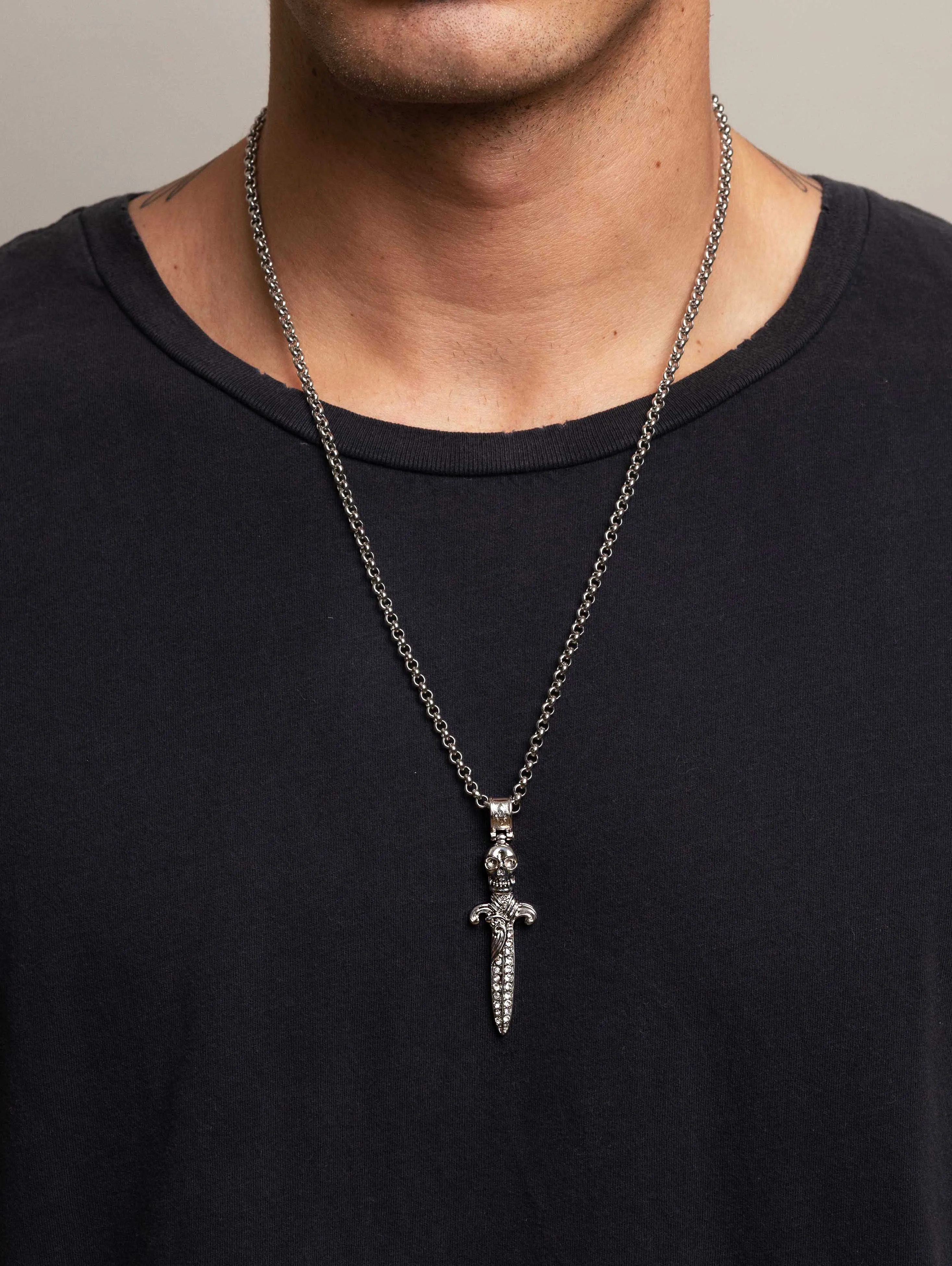 Men's Silver Skull Sword Necklace