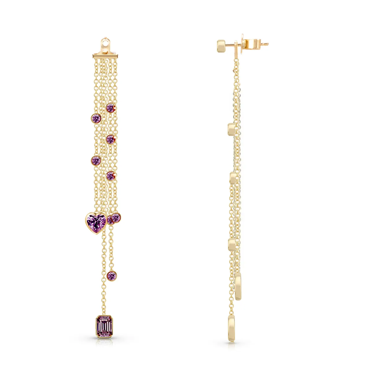 Mixed Shape Bezels Gemstone Tassel Earring Back Charm (PAIR)