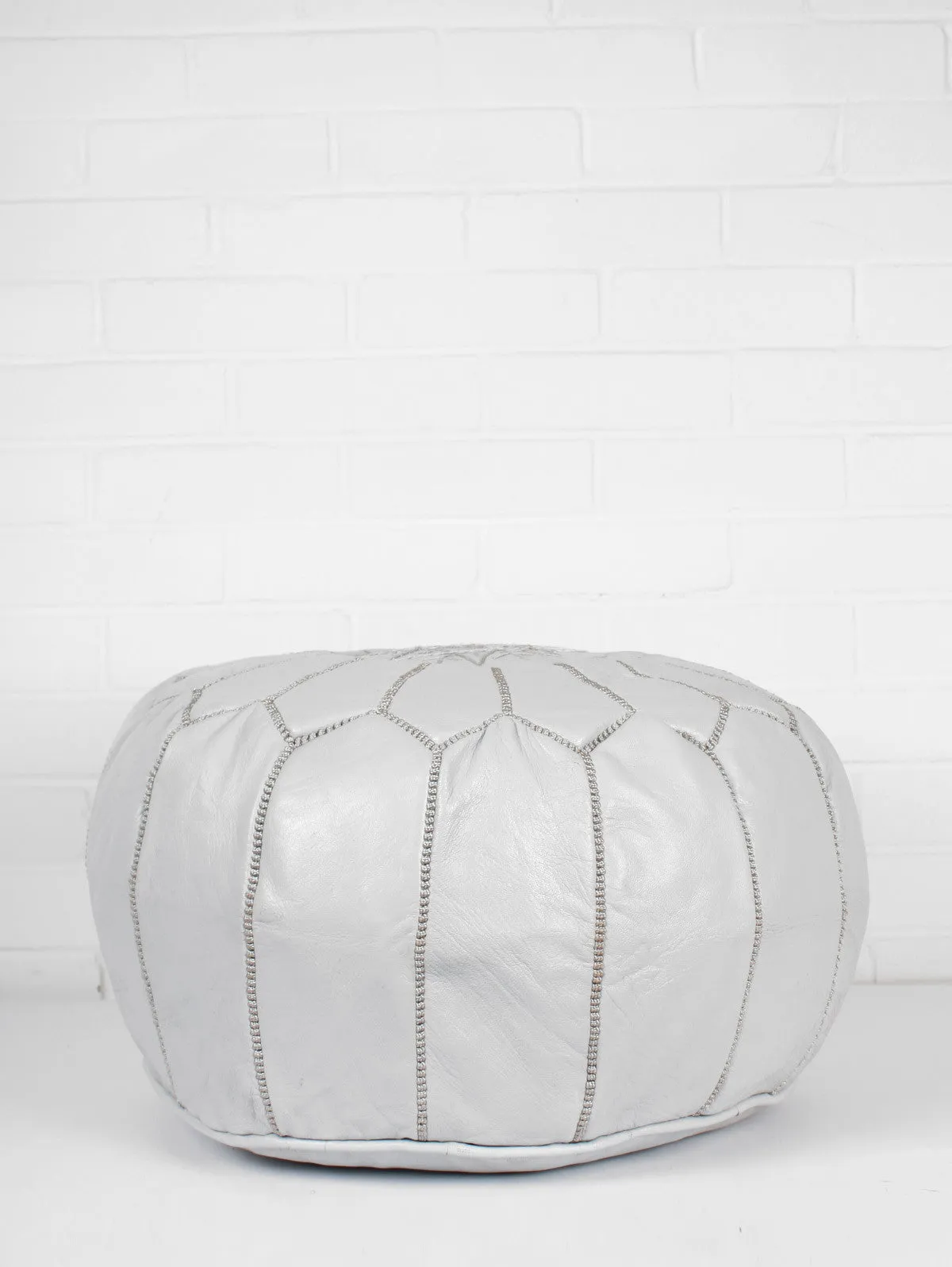 Moroccan Leather Pouffe, Grey