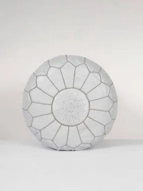 Moroccan Leather Pouffe, Grey