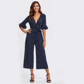 NAVY DOTS ANKLE PANTS JUMPSUIT