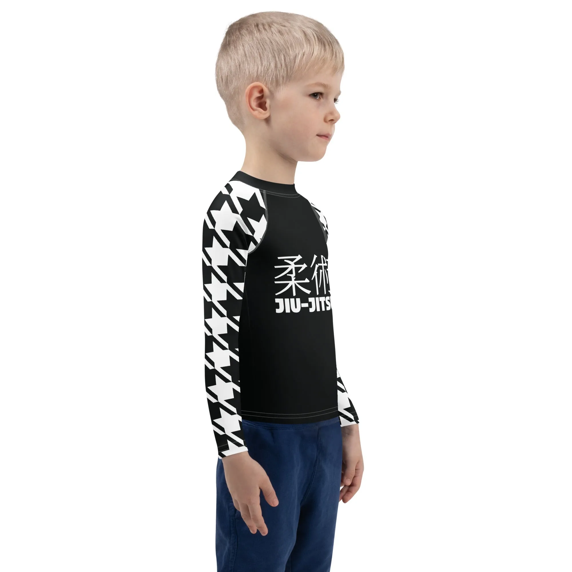 Optimized Performance: Boy's Houndstooth Classic Jiu-Jitsu Long Sleeve BJJ Rash Guard