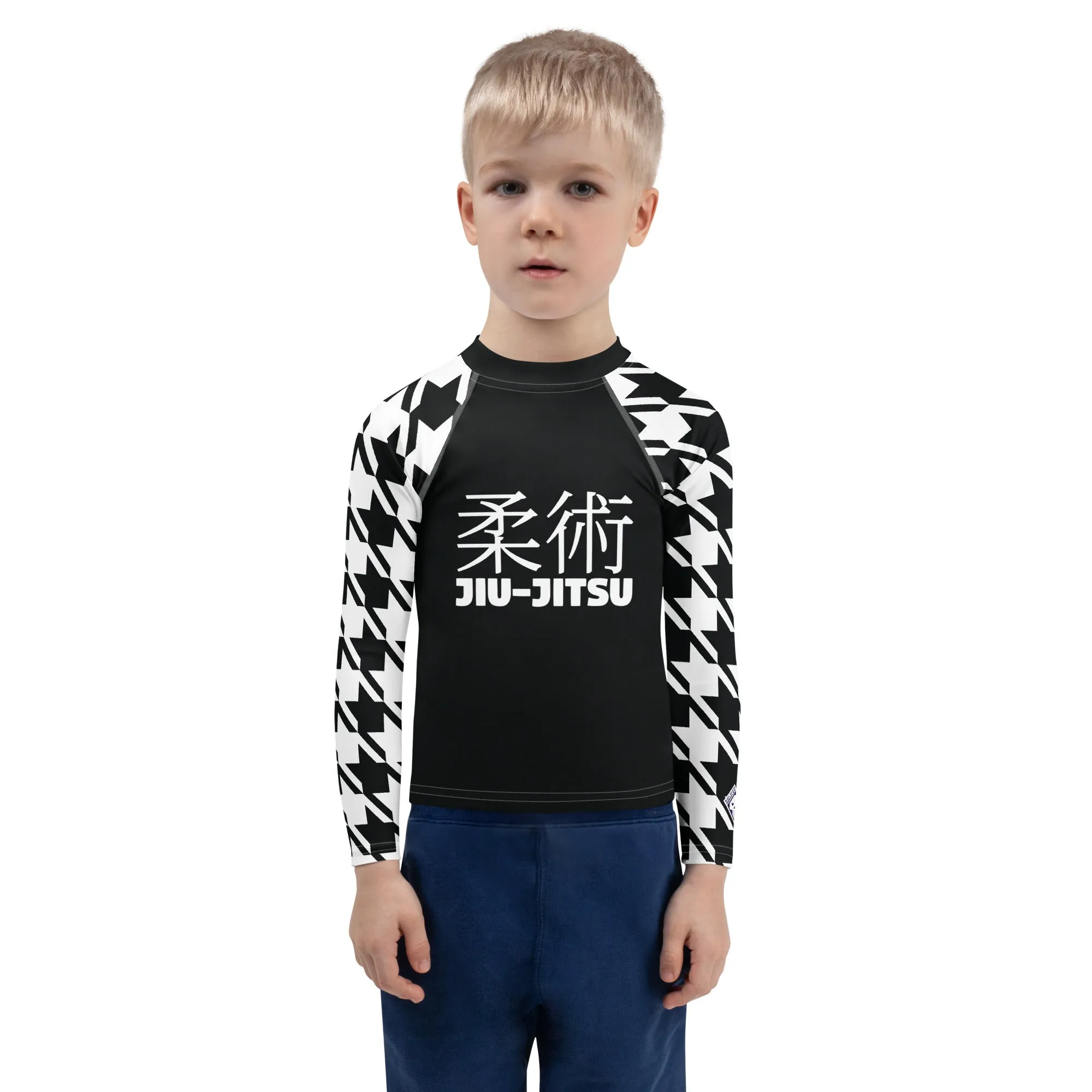 Optimized Performance: Boy's Houndstooth Classic Jiu-Jitsu Long Sleeve BJJ Rash Guard