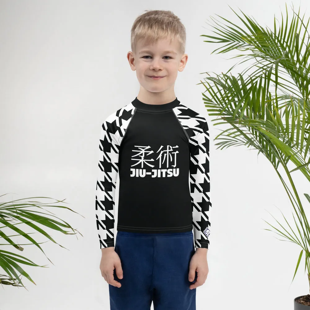 Optimized Performance: Boy's Houndstooth Classic Jiu-Jitsu Long Sleeve BJJ Rash Guard