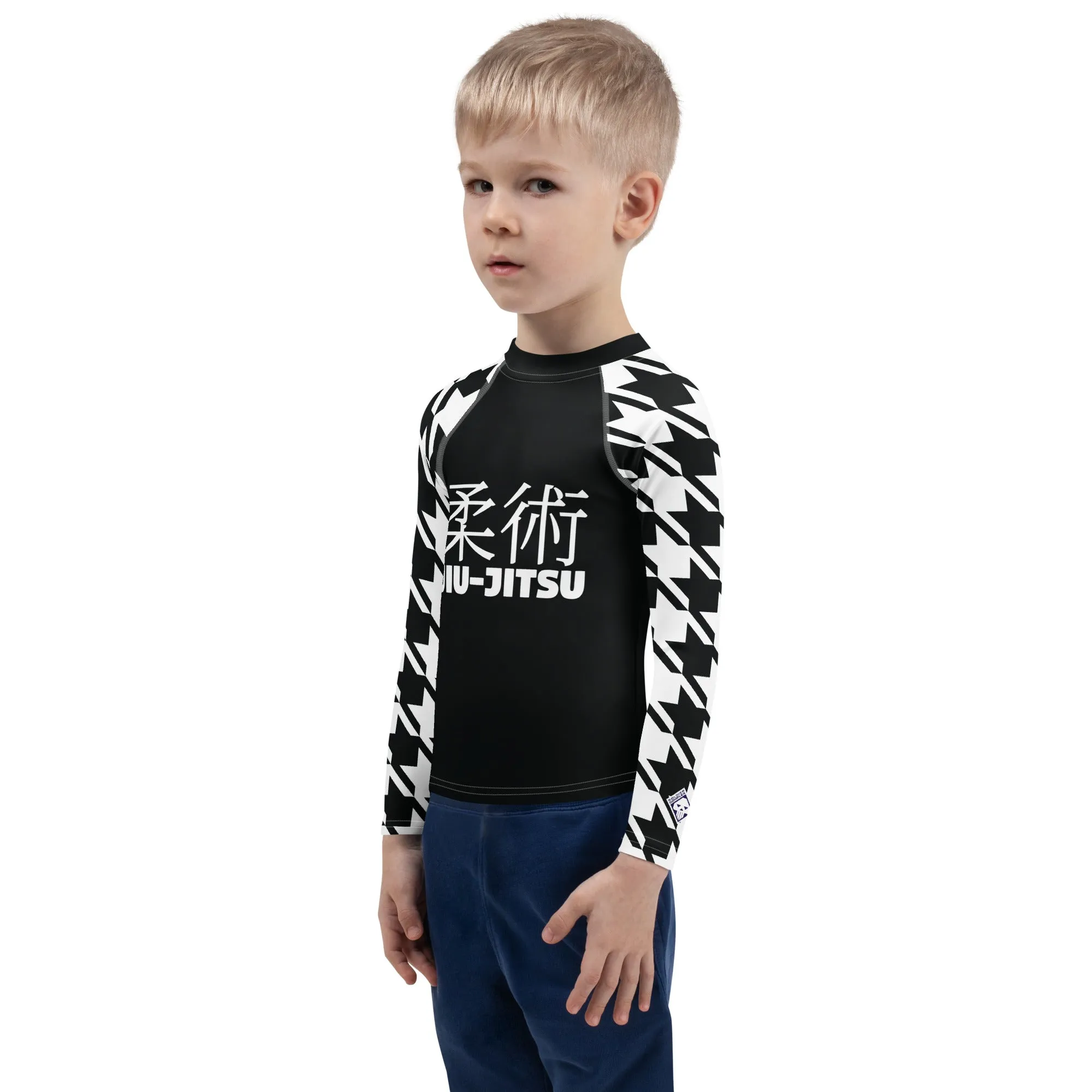 Optimized Performance: Boy's Houndstooth Classic Jiu-Jitsu Long Sleeve BJJ Rash Guard