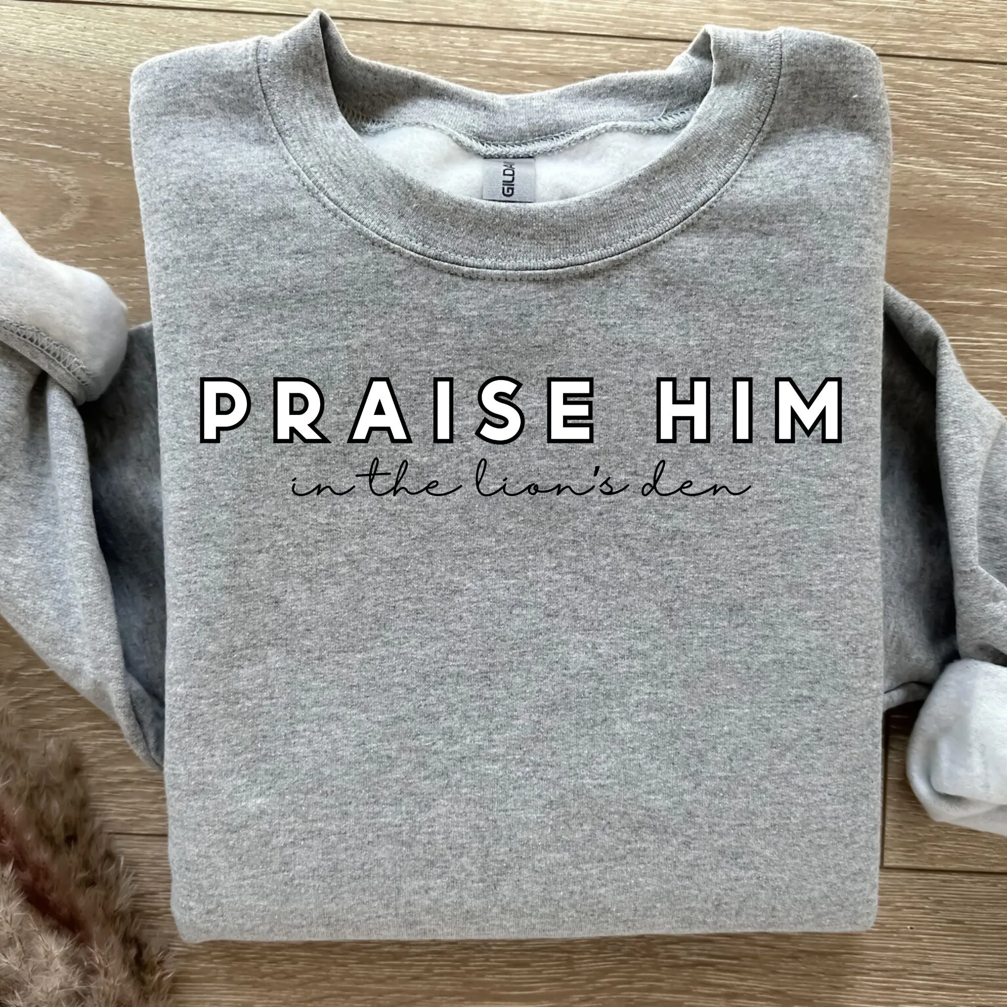 Praise Him In The Lion's Den Faith Based Graphic Sweatshirt