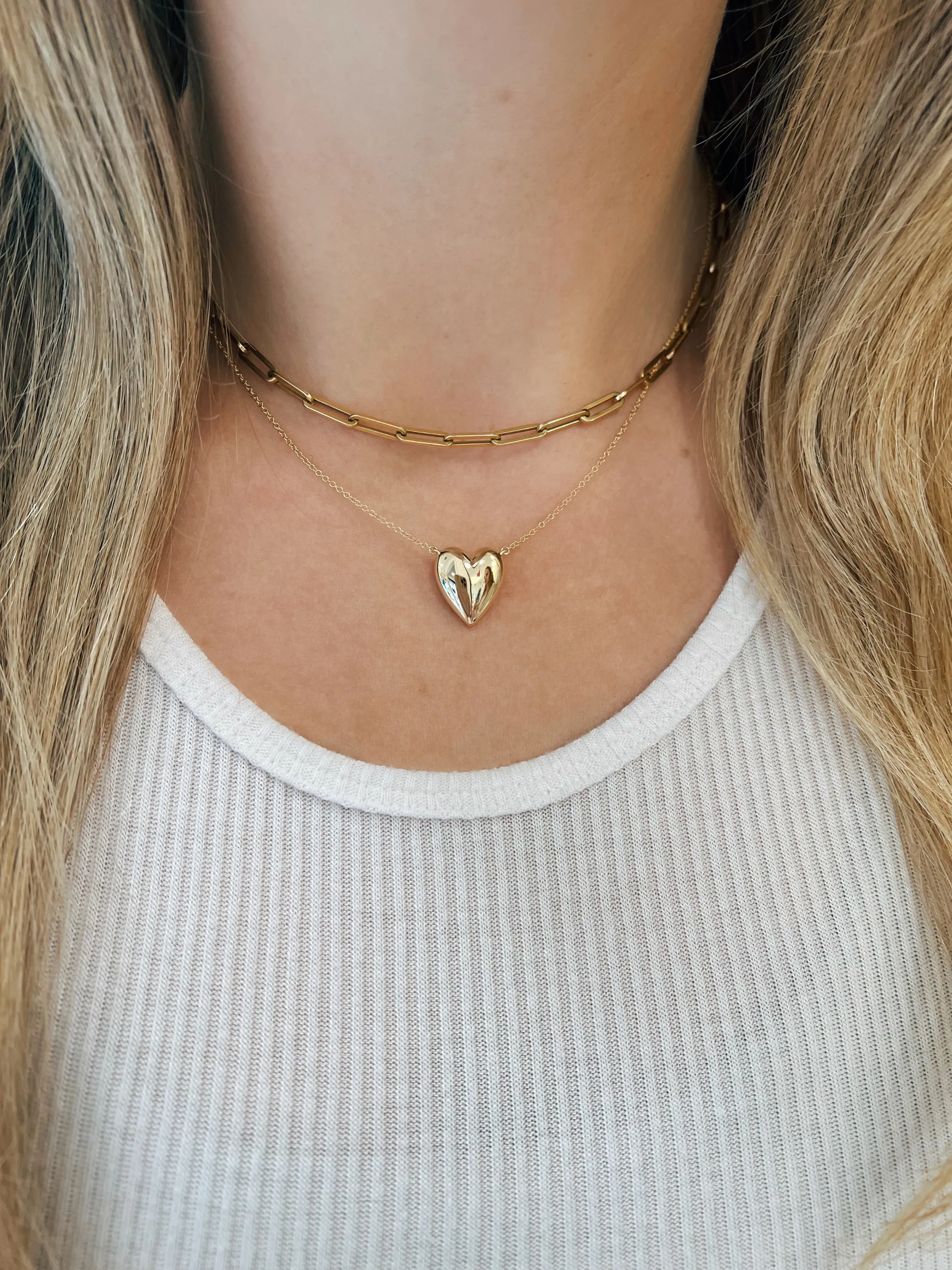 Puffy Heart Necklace 14K