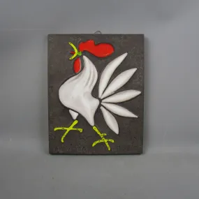 Rare West German Studio Pottery Plaque With Cockerel Design Vintage c1970