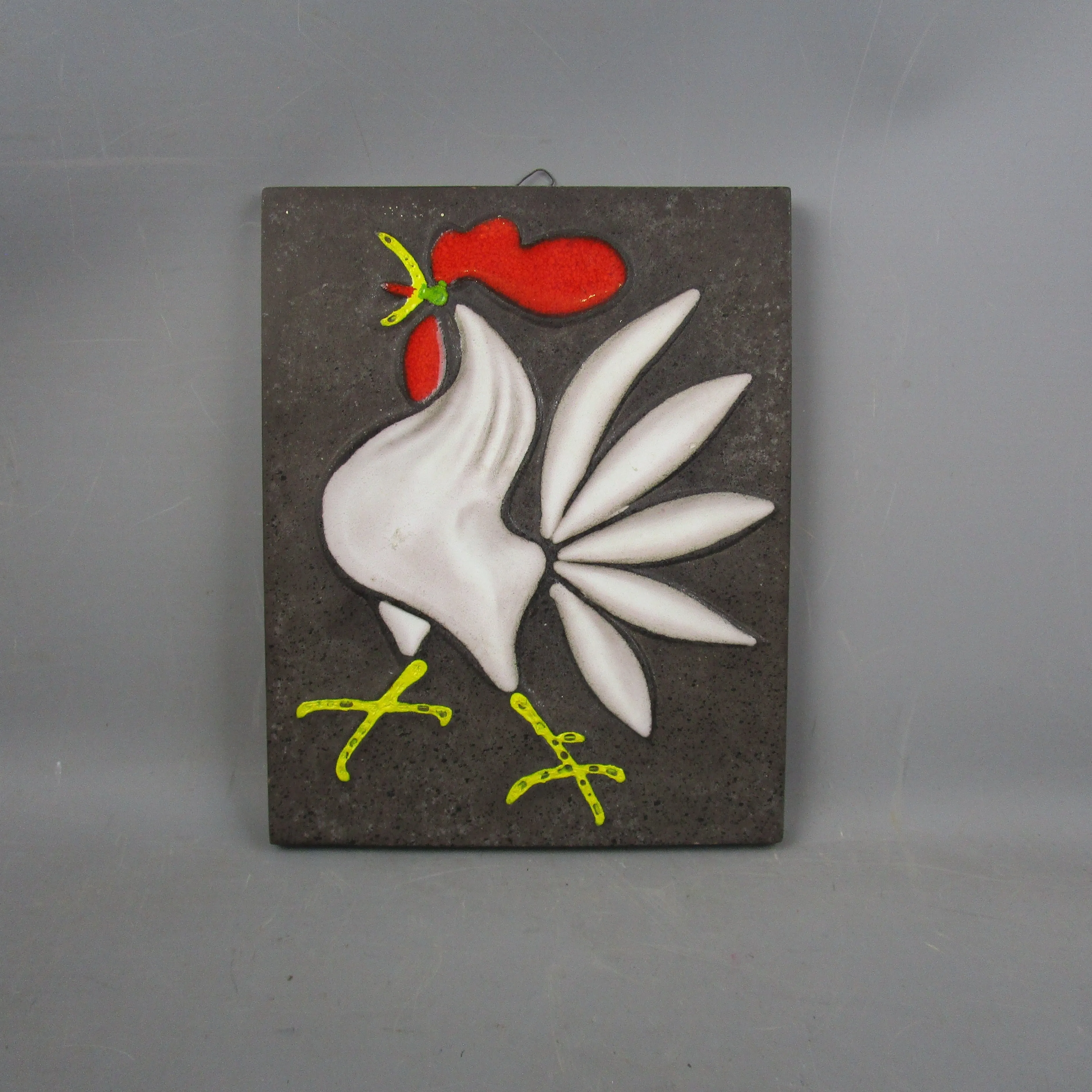 Rare West German Studio Pottery Plaque With Cockerel Design Vintage c1970