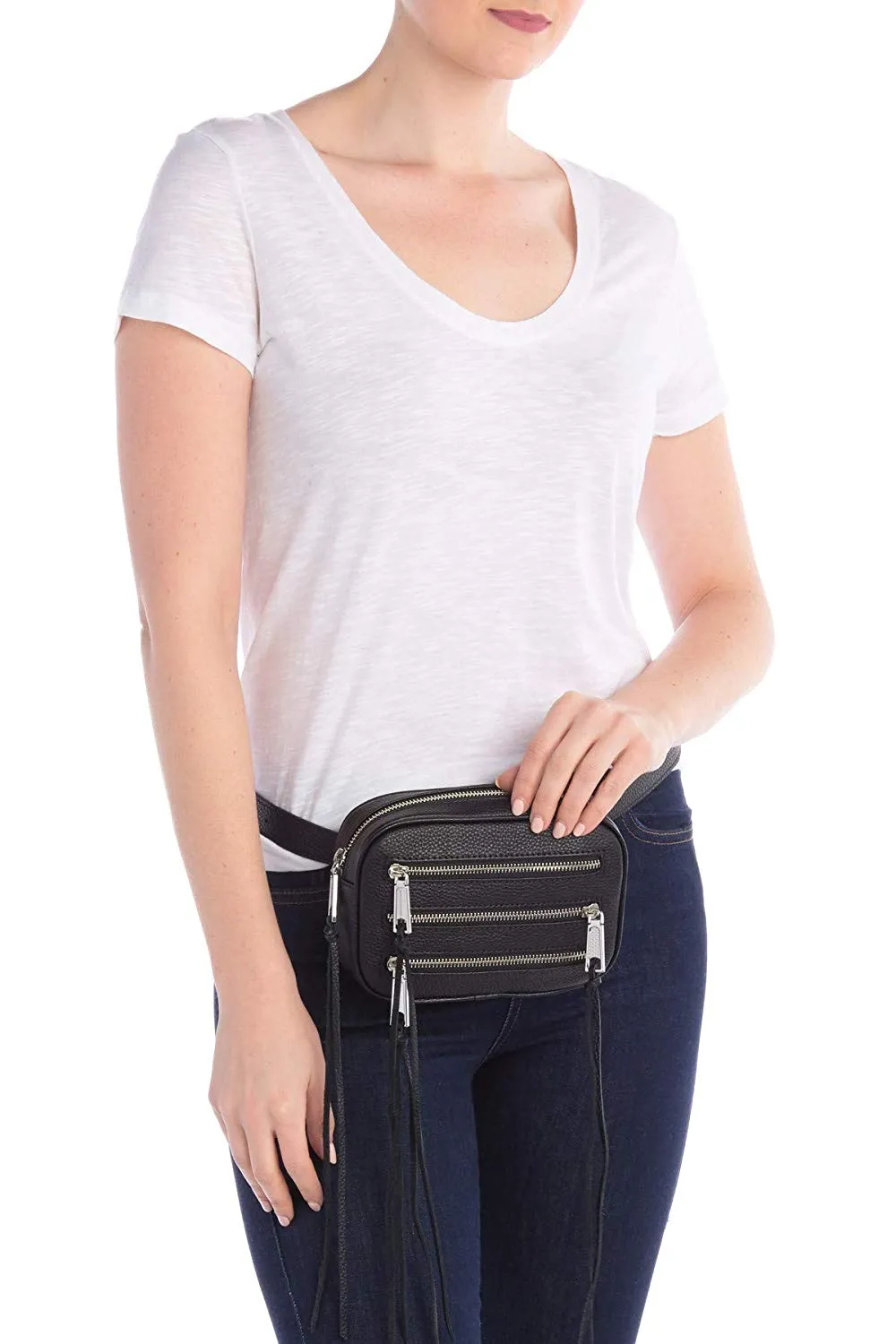 Rebecca Minkoff 3 Zip Leather Belt Fanny pack Bag Black