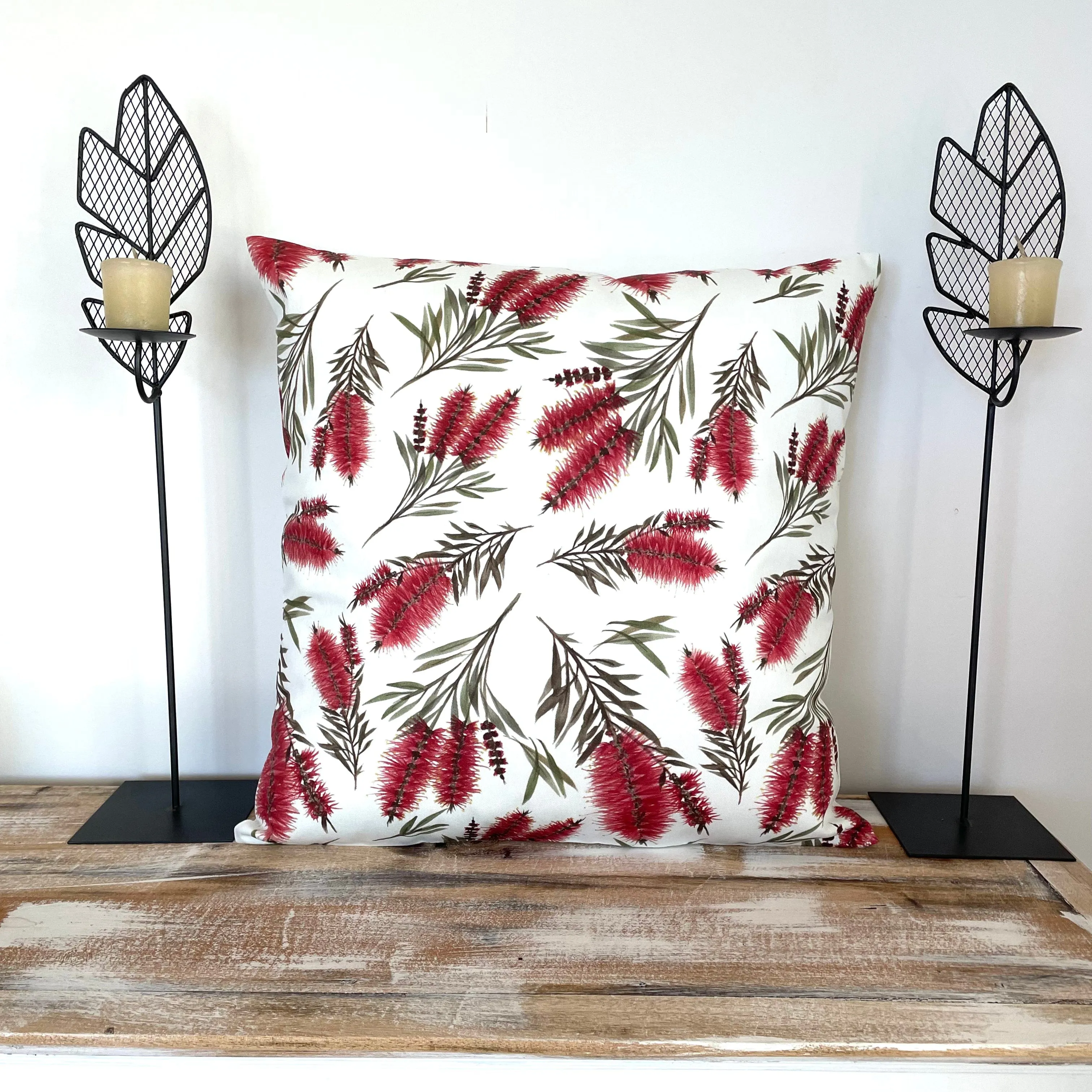 Red Bottlebrush Cushion Cover Cotton Drill