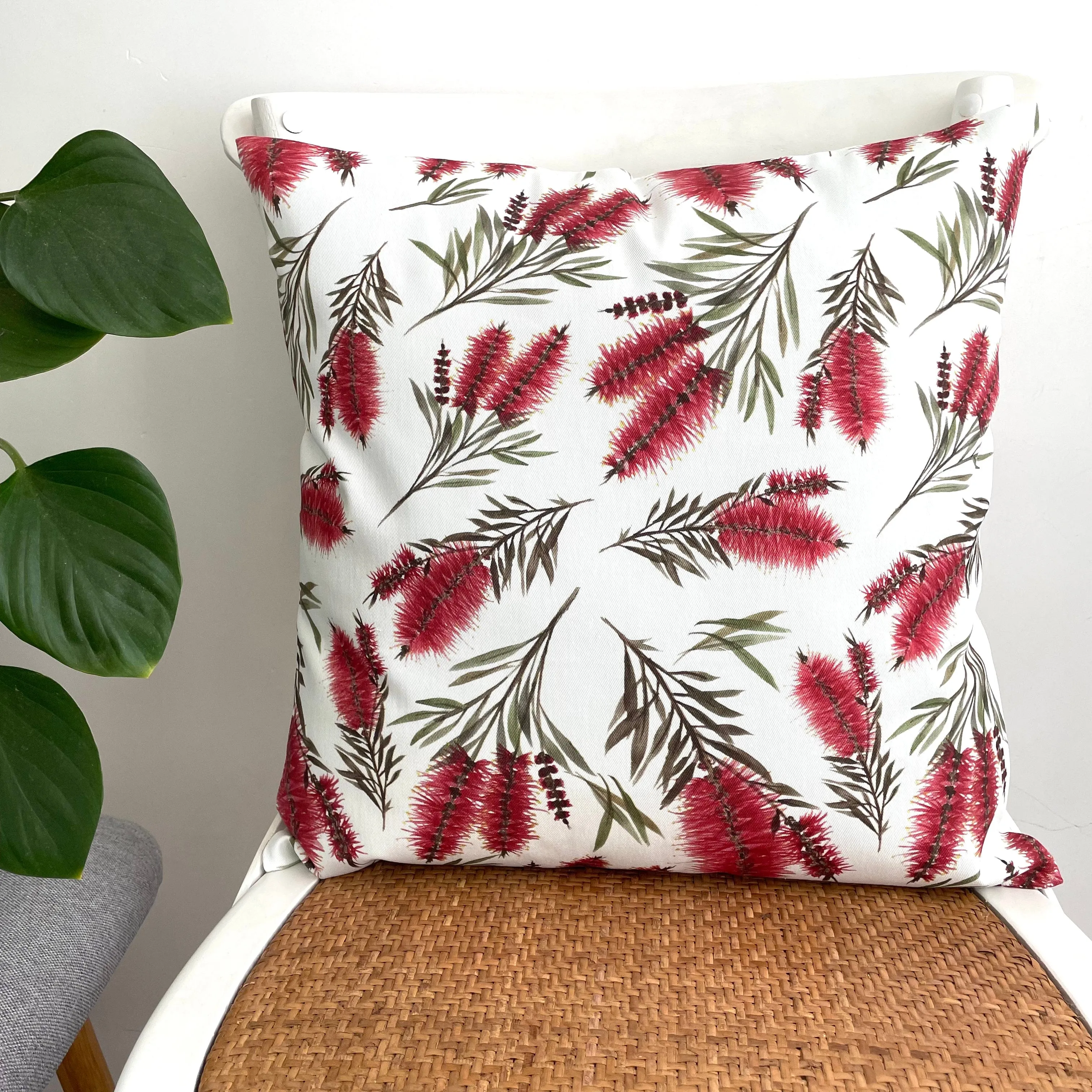 Red Bottlebrush Cushion Cover Cotton Drill