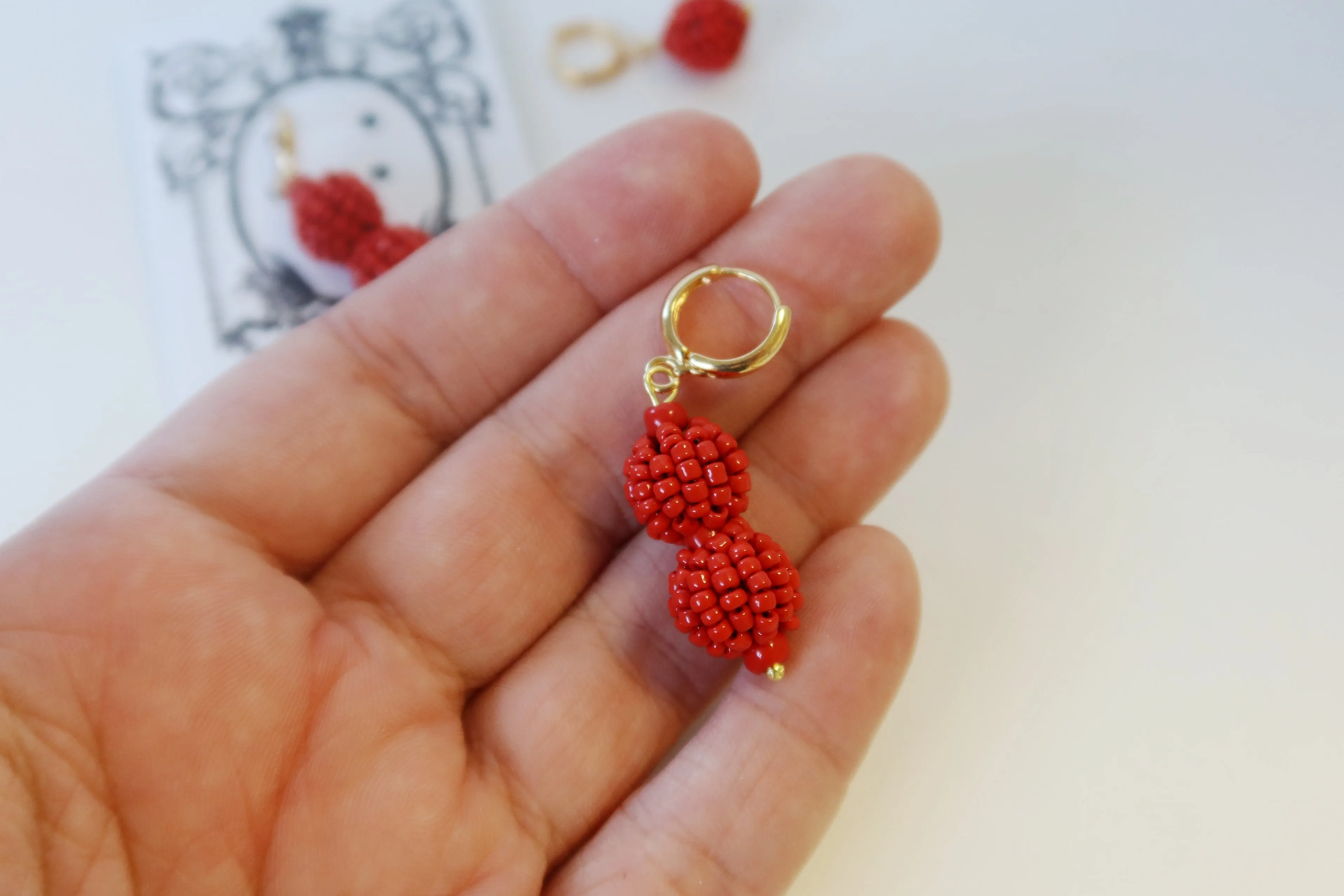 Red Coral Cluster Dangle Earrings