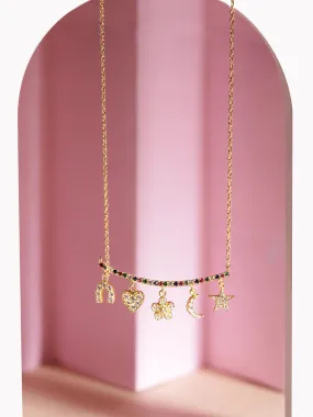 Rubans 925 Silver 18K Gold plated multi charms zirconia necklace