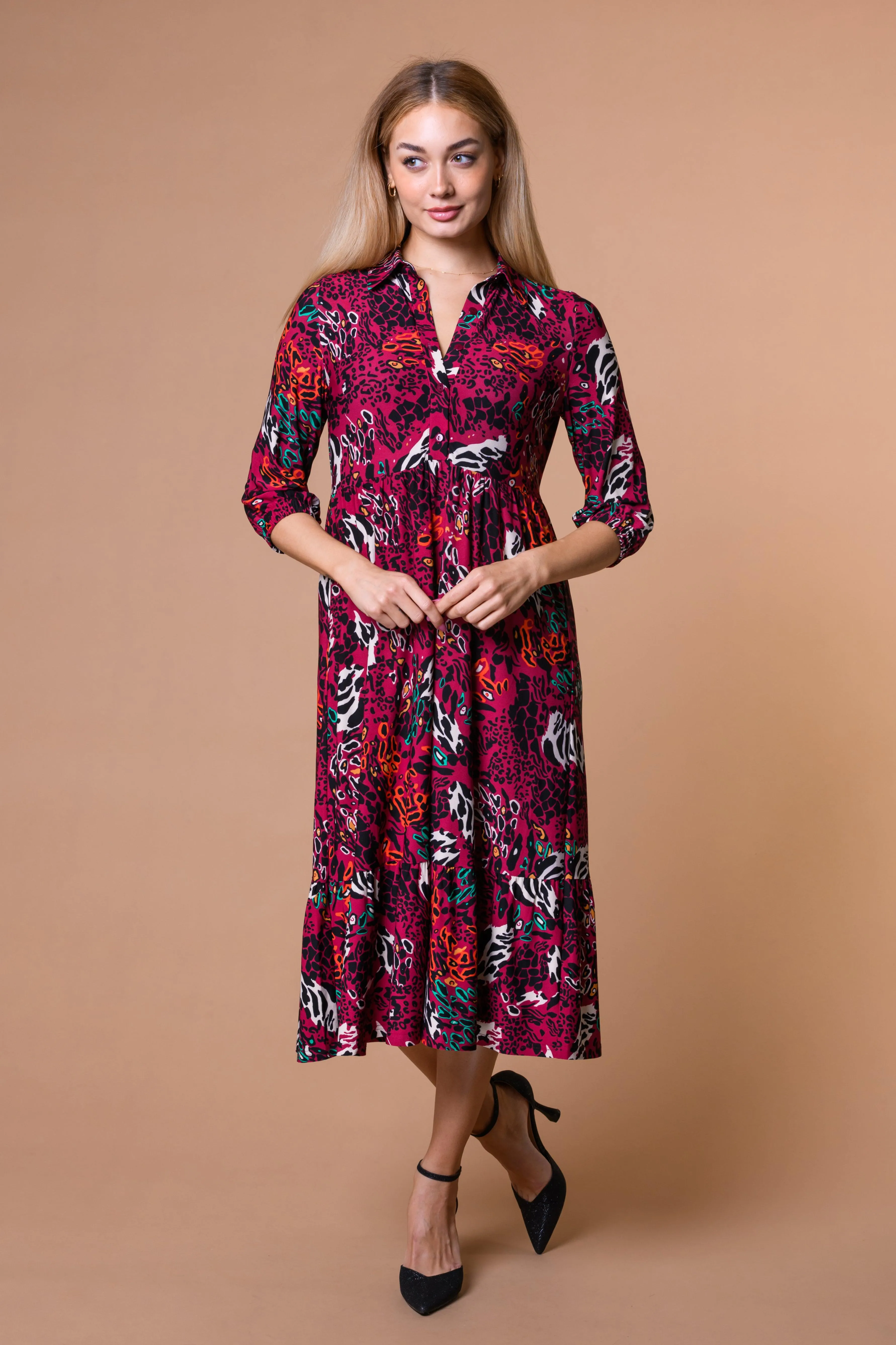 Safari Printed Long Sleeve Dress