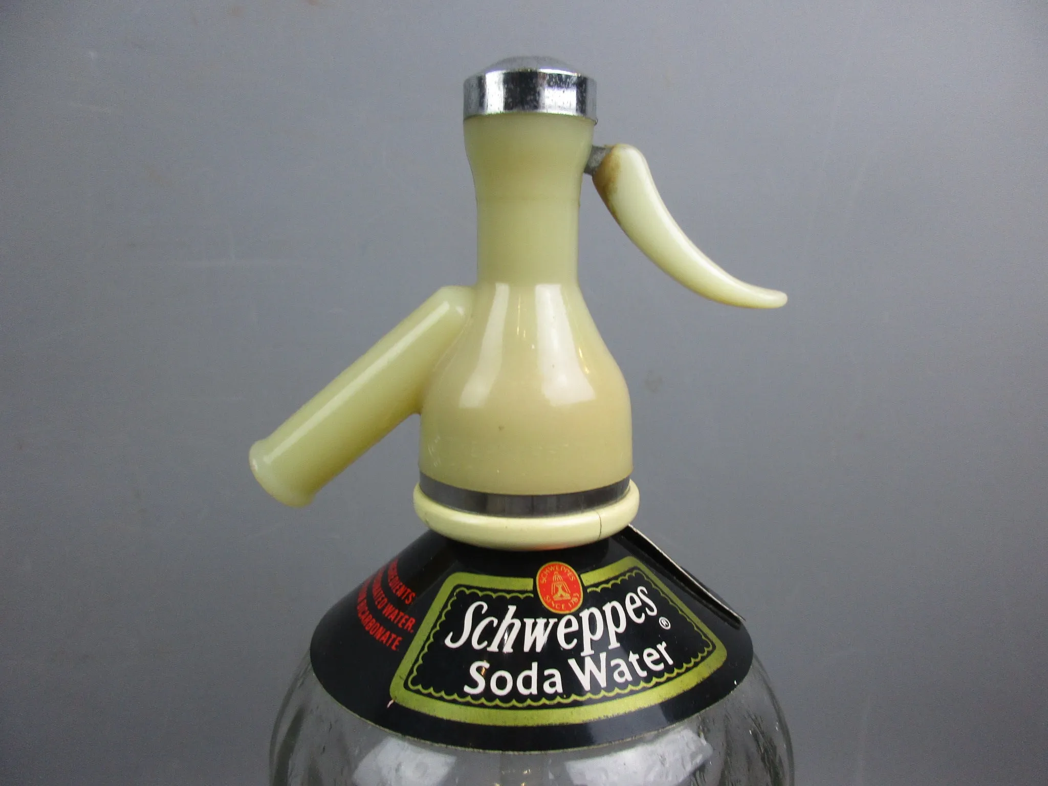 Schweppes Etched Glass Soda Syphon With Neck Label Vintage c1950