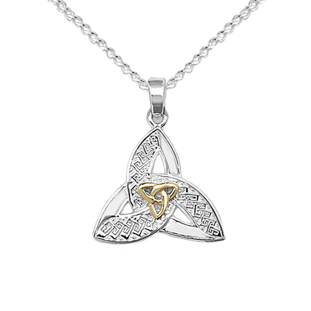 Silver Trinity Celtic Necklace With Inner Gold Trinity