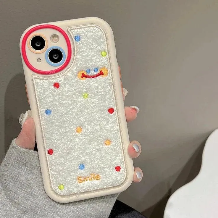 Smile Embroidery Warm Cute Phone Case For iPhone 15/14/13/11/12/Pro Max/15 Plus