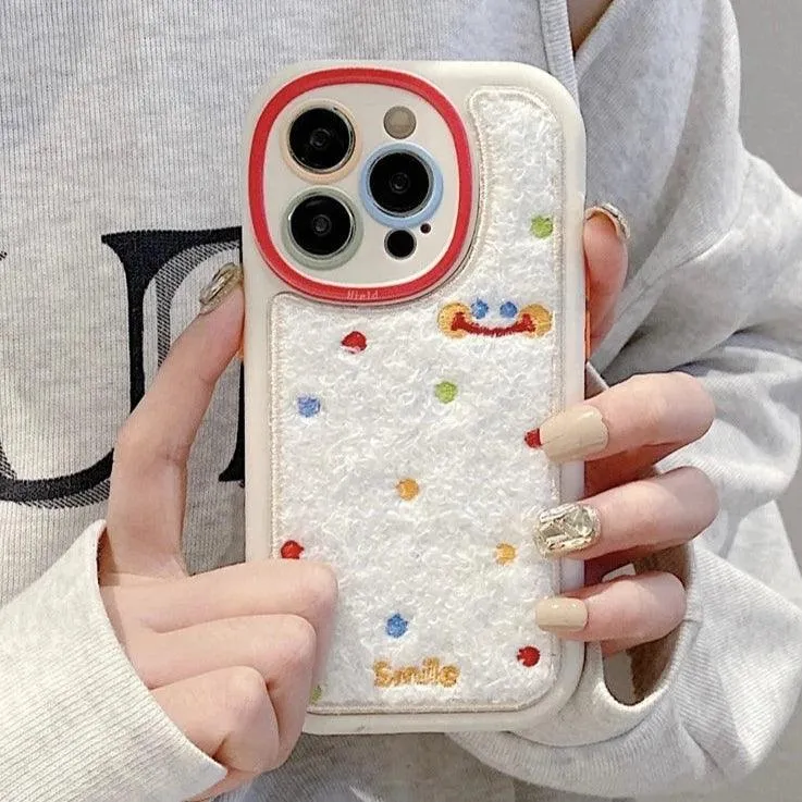 Smile Embroidery Warm Cute Phone Case For iPhone 15/14/13/11/12/Pro Max/15 Plus