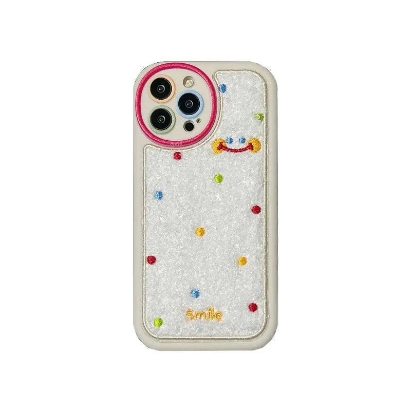 Smile Embroidery Warm Cute Phone Case For iPhone 15/14/13/11/12/Pro Max/15 Plus