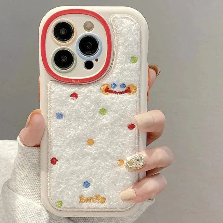 Smile Embroidery Warm Cute Phone Case For iPhone 15/14/13/11/12/Pro Max/15 Plus