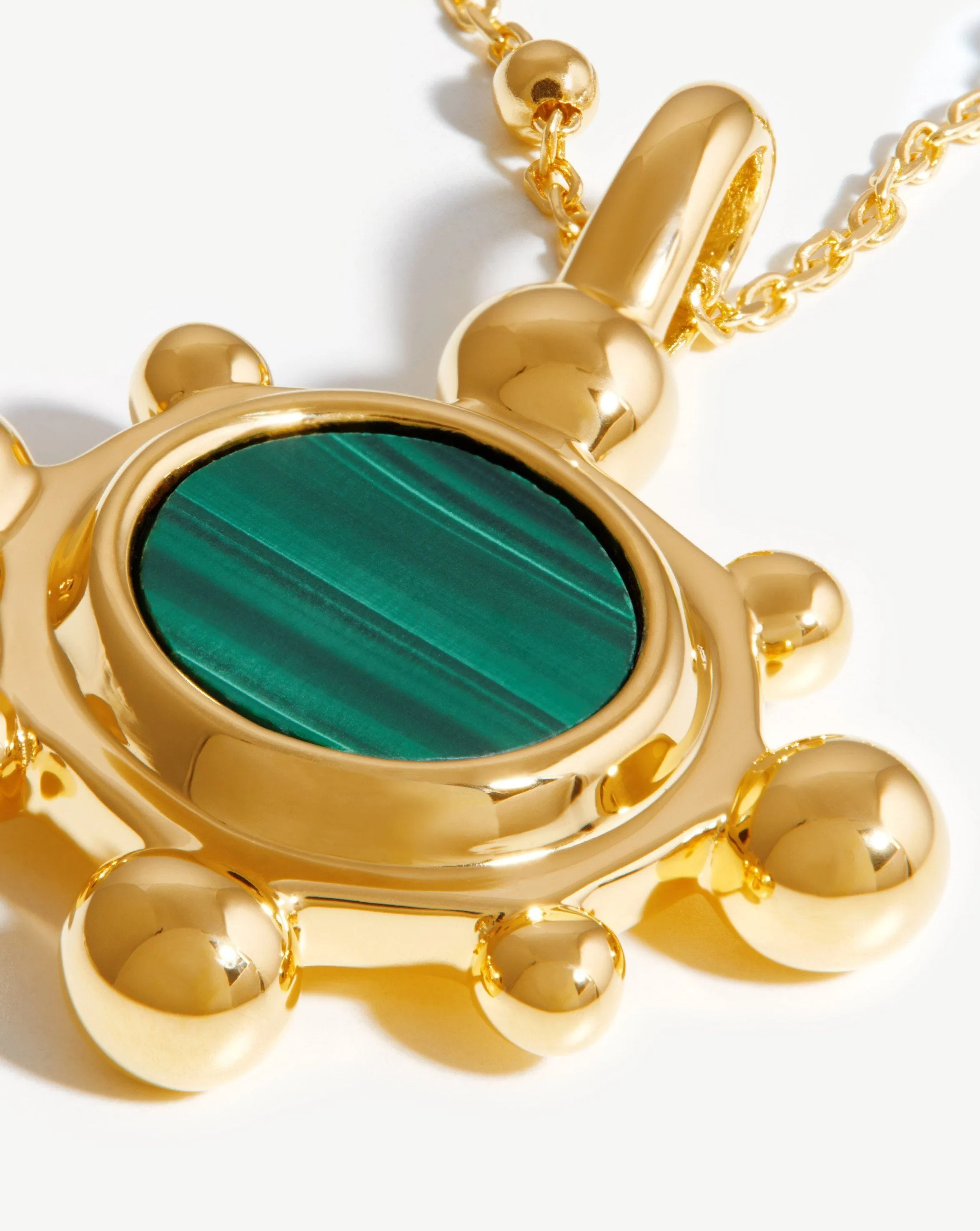 Sphere Round Pendant Necklace | 18ct Gold Plated/Malachite