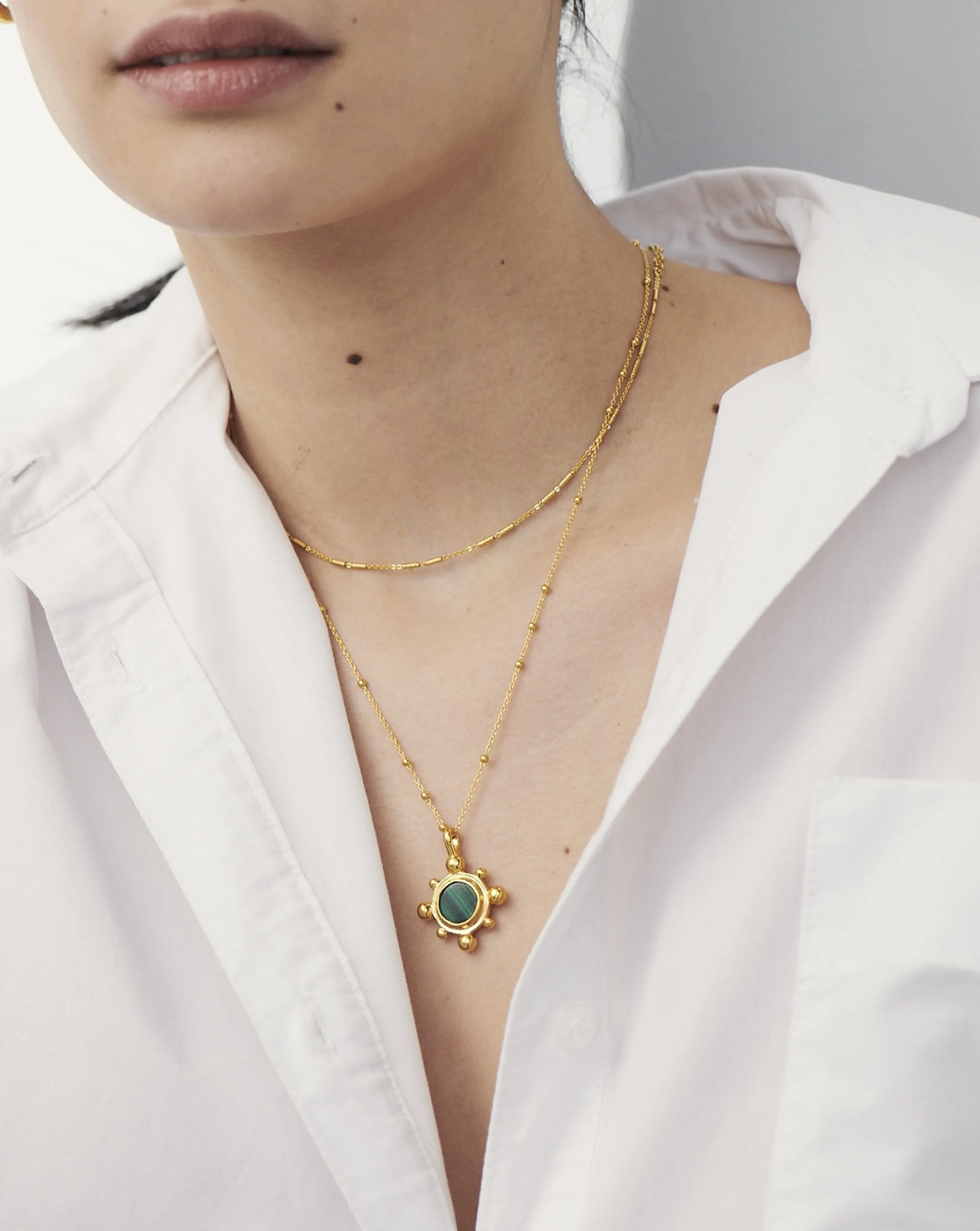 Sphere Round Pendant Necklace | 18ct Gold Plated/Malachite