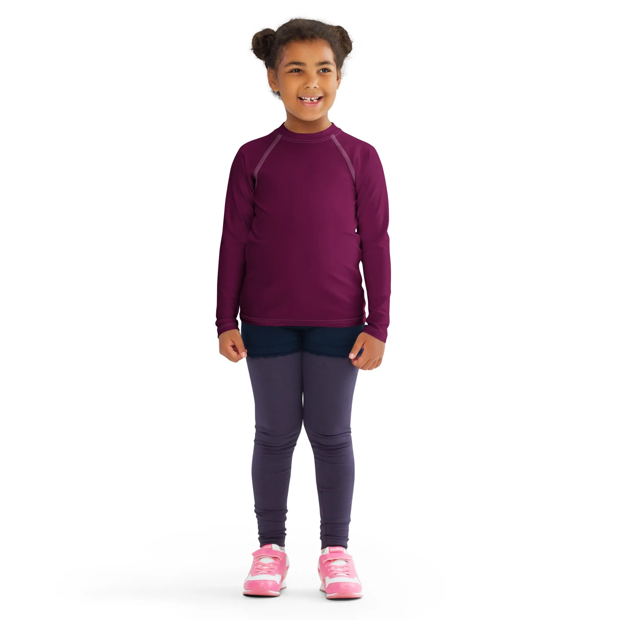 Splash-Ready Style: Solid Color Rash Guards for Young Girls - Tyrian Purple