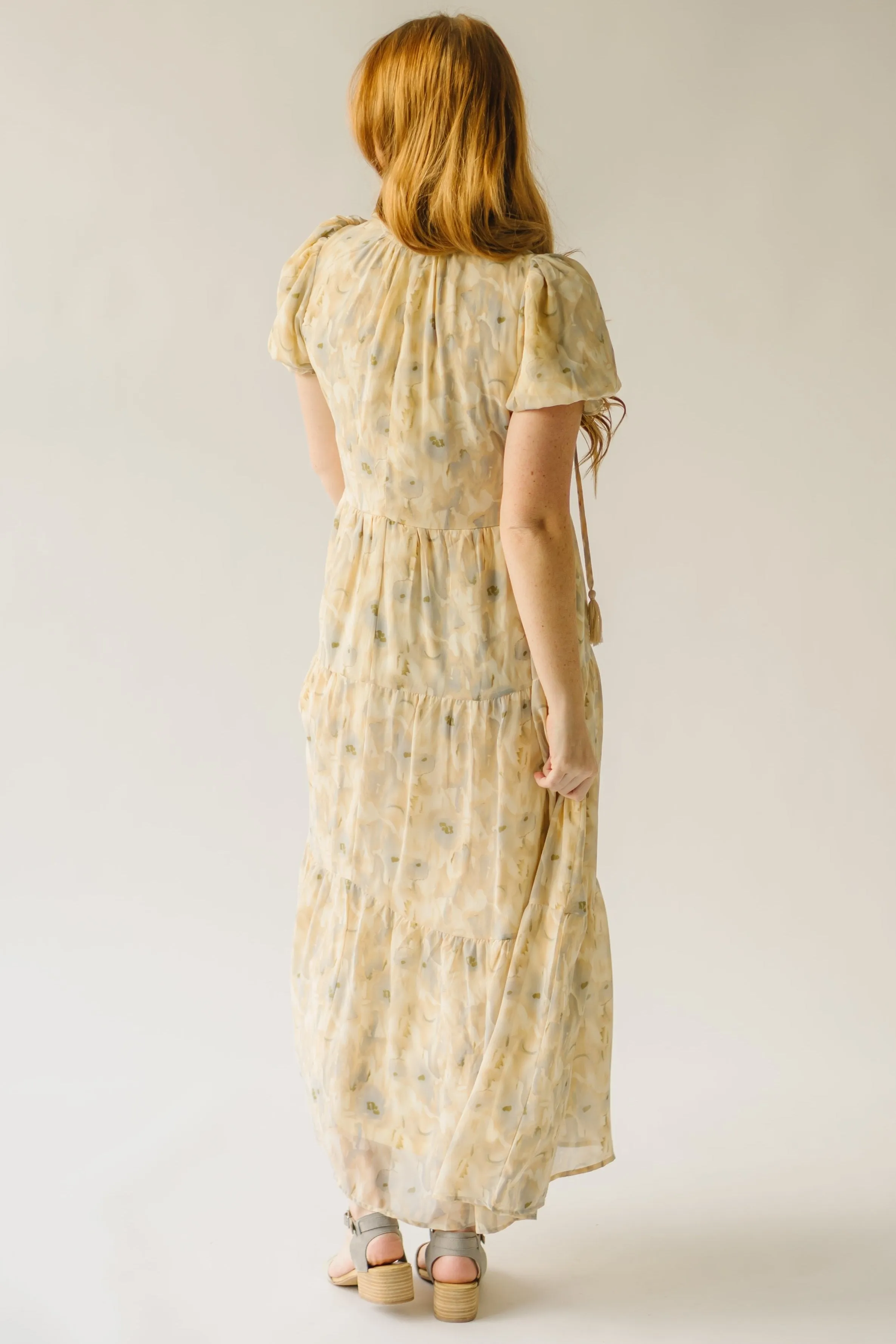 The Dellinger Tassel Detail Maxi Dress in Tan Multi