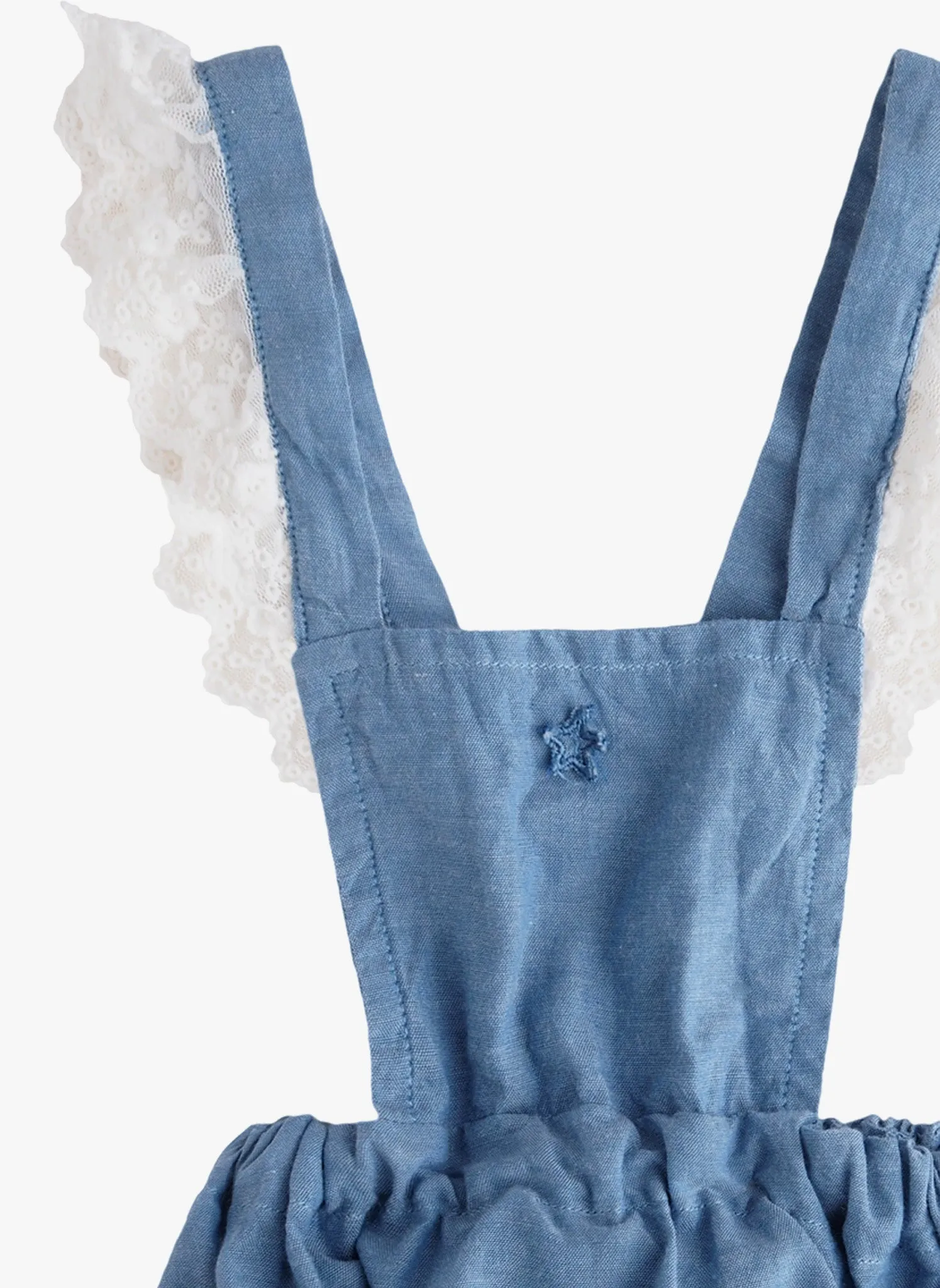 Tocoto Vintage Baby Romper with Lace Details in Blue