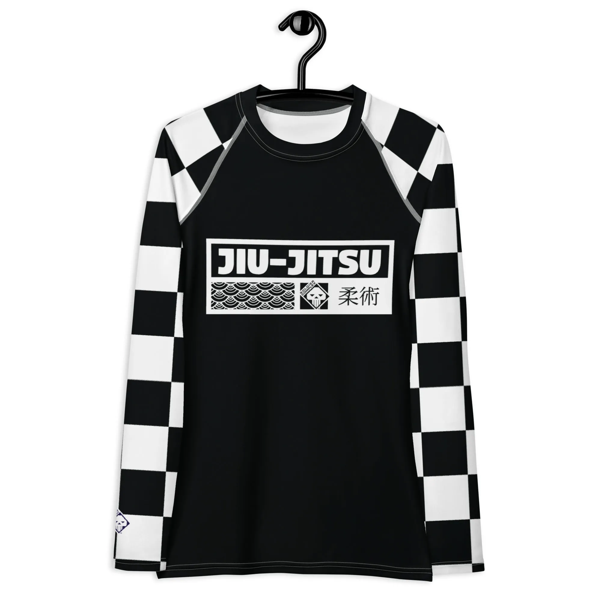 Trendy Training Attire: Checkered Women's Long Sleeve BJJ Rash Guard - Noir Jiu-Jitsu