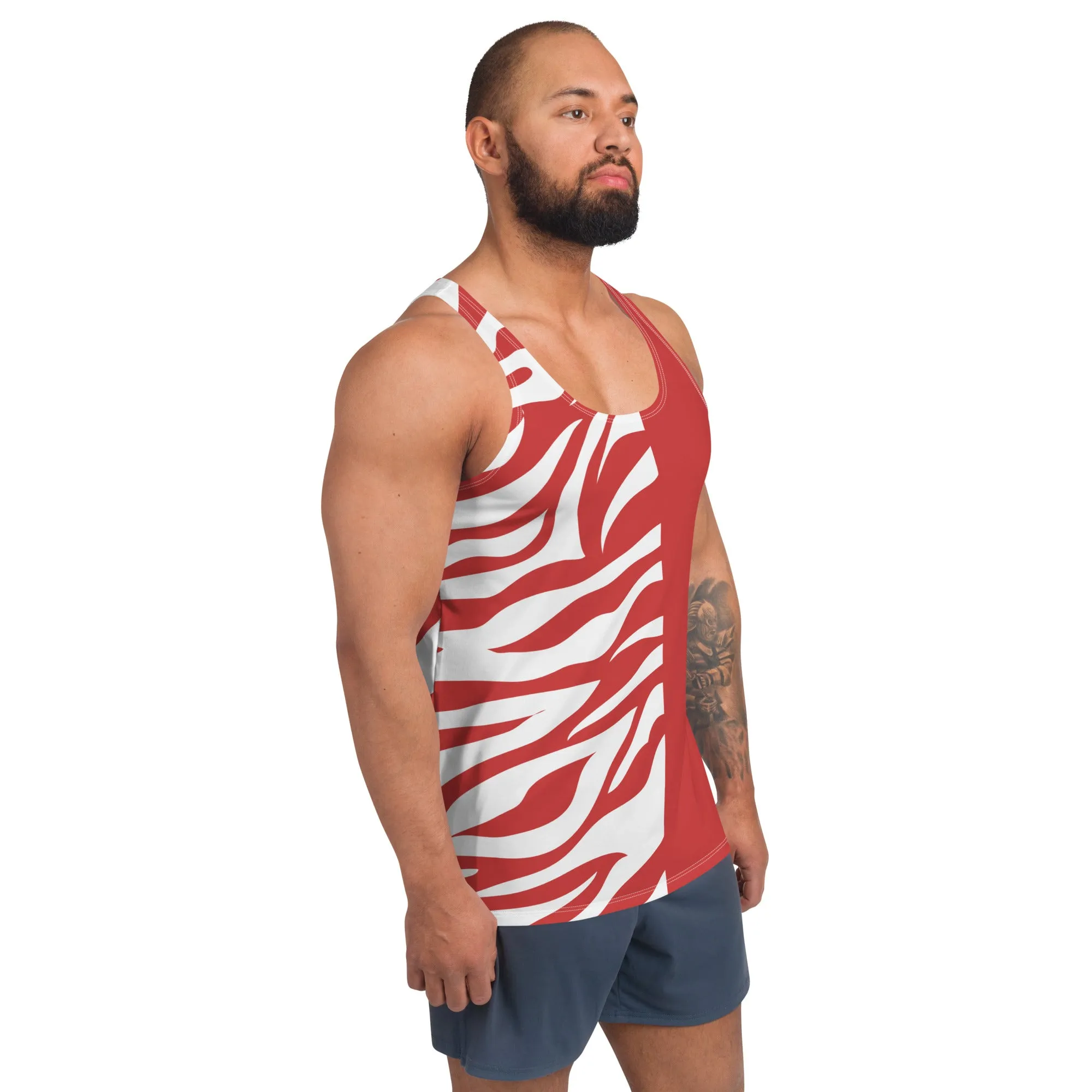 Unisex Tank Top Red and White Zebra Print