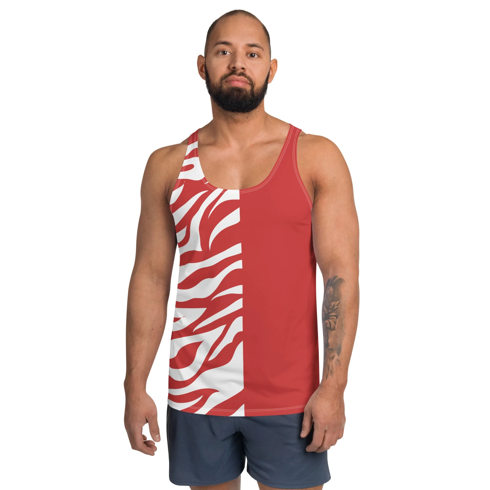 Unisex Tank Top Red and White Zebra Print